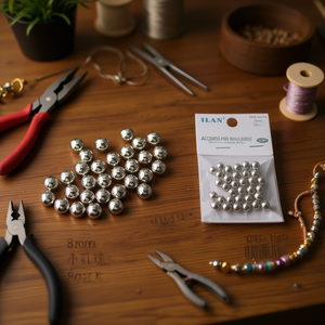 Perline Metalliche ILAN 8mm con Foro Piccolo in Argento per Creazione di Gioielli e Accessori - Product Image 3