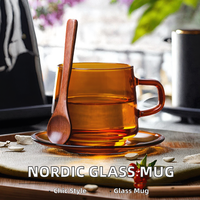 Juego de 2 Tazas de Café de Vidrio Ámbar de 10 oz, Tazas Apilables con Asa, Vasos de Vidrio de Colores para Té y Espresso