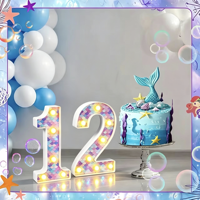 Lumières décoratives d'anniversaire, lumières LED en forme de lettres sur le thème des sirènes, lumières numériques (0-9), lumières de fête, éclairage festif, lumières décoratives