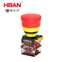 Interruptor de Botón Pulsador Momentáneo HBAN de Plástico ABS 1NO1NC2NO, 10A 600V, Cabeza Plana, IP65 Impermeable, Montaje Rápido para Control Industrial