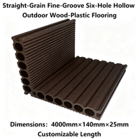 Lames de terrasse WPC à grain droit et rainures fines, 6 cavités, 140mmx25mm, étanches, écologiques, options de couleur personnalisées, pour jardin
