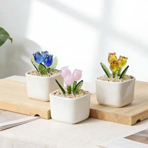 Adorno de Vidrio en Maceta, Simulación de Ramo de Tulipanes, Decoración de Escritorio, Mini Flor Artesanal, Venta al por Mayor - Product Image 5