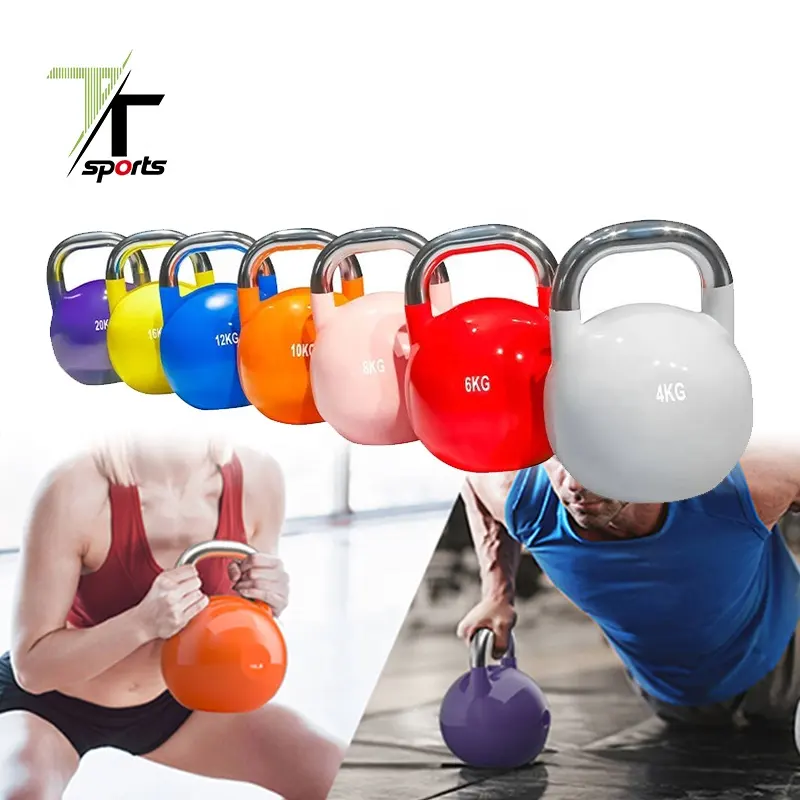 TTSPORTS renkli spor salonu egzersiz Fitness ekipmanları yarışması su ısıtıcısı çan boyalı dökme demir Kettlebell