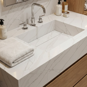 Comptoir en quartz style Calacatta Nuvo à veines grises prononcées, sur mesure, pour îlot de cuisine, meuble-lavabo de salle de bain et dessus d'armoire – Vente en gros - Product Image 5