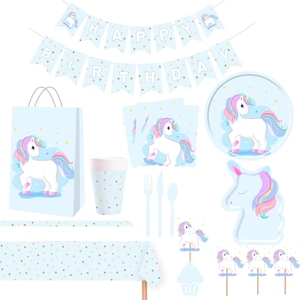 Ensemble de vaisselle jetable DAMAI pour fête licorne, assiettes et serviettes, pour anniversaire de filles, avec motif étoiles - Product Image 1