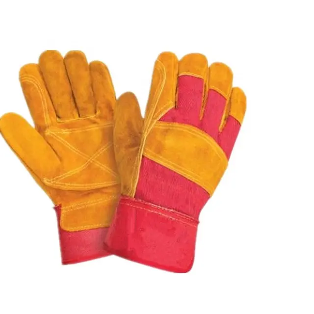 Cow Leather Double Palm Garden Gloves Heavy Duty Wear Resistant Working Safety Glove