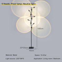 Lampe sur pied moderne à LED en métal blanc à 5 lumières réglables pour salon et chambre à coucher