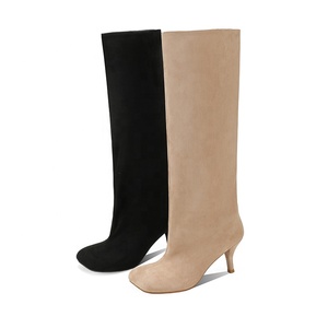 Stivali al ginocchio da donna Moncheer in finta pelle scamosciata con tacco a spillo |   Stivali Invernali Neri e <span class=keywords><strong>Beige</strong></span> Elasticizzati Slim Fit con Tacco Interno per Aumentare l'Altezza - Product Image 1
