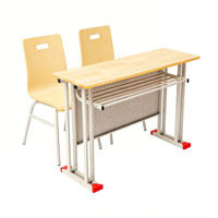 Meubles d'école au design moderne, ensemble table et chaise double à structure métallique robuste pour cantine scolaire et appartement