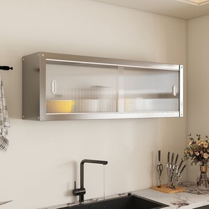 Estante de Almacenamiento de Cocina de Fabricante, Doble, de Acero Inoxidable, Montado en la Pared, Armario Colgante de Pared, Almacenamiento Suspendido de Pared, Puerta Corredera - Product Image 3