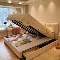 Lit de rangement moderne et luxueux en cuir de couleur crème avec taille Queen et garantie de 3 ans