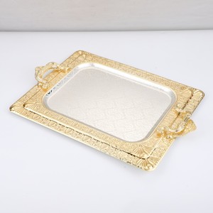 WELLWAY Plateau en fer bicolore à motif arabe de Dubaï Plateau de service rectangulaire latéral rond écologique disponible à Dubaï - Product Image 2