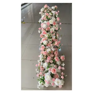 Wedding Props Pink Flower Runner 200cm Table Floral Centerpiece Rose Hydrangea Artificial Flowers Runner Table Centerpiece