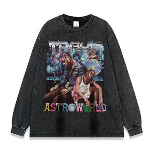 T-Shirt a Maniche Lunghe da Uomo con Stampa Serie <span class=keywords><strong>Hip</strong></span> Hop <span class=keywords><strong>Rap</strong></span>, Lavaggio Pesante per Effetto Vintage, Marca di Moda Americana OEM - Product Image 6