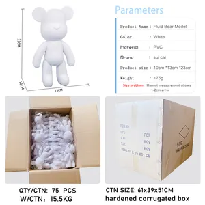 Wholesale Factory-DIY Fluid Bear Model Suit Handmade 23cm Violent Bear Fluid Art PVC Vinyl White Mold