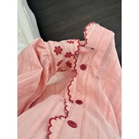 Pyjama coréen doux brodé floral à col Claudine en polyester à manches longues respirant pour femme – Ensemble de vêtements d'intérieur printanier