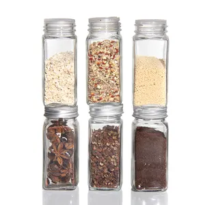 Recycled 4oz Storage Square Glass Salt Pepper Seasoning Bottle with Custom Label