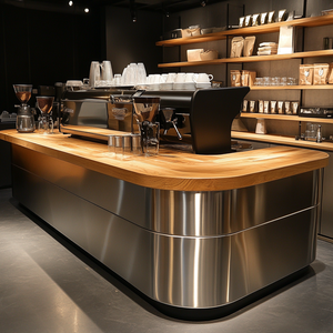 Comptoir de caisse personnalisé en acier inoxydable et en bois pour café, restaurant, hôtel - Product Image 2