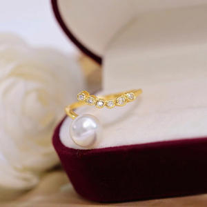 S925 Silver <b>Ring</b> Stand DIY <b>Pearl</b> Accessories Fashion <b>Ring</b> with 8-10mm Round Beads Jewelry Stand-10479 - Product Image 4