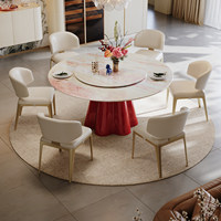 Table à manger ronde en marbre naturel de luxe italien avec plateau rotatif, idéale pour les salles à manger de villas haut de gamme et les hôtels