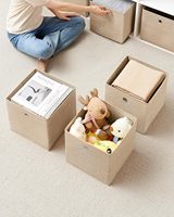 SINCERE Sable Beige Non-Tissé Tissu Boîtes De Rangement Ensemble 6 Pièces Organisateur Cube Étagère Poignées 30X30X30 cm Boîtes De Rangement