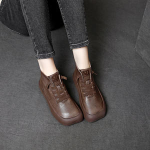 2022 printemps automne nouveau véritable peau de vache litchi motif pour Martin bottes pour femmes couche supérieure fond souple couleur unie rétro carré - Product Image 5