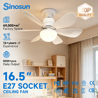 Ventilateur de plafond intelligent LED E27 avec télécommande, réglage progressif, 16,5 pouces, pour chambre à coucher moderne, OEM/ODM