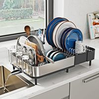 WIREKING Modern Uitschuifbaar RVS Opklapbaar Afdruiprek Organizer Boven de Spoelbak Multifunctionele Keukenblad Bordenrek