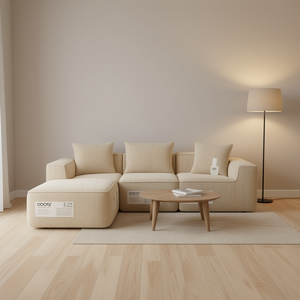 Conjunto de Sofá Seccional Modular Cooky de Corduroy, 4 Plazas, Reversible, para Sala de Estar, Relleno de Espuma Beige, Diseño Moderno - Product Image 2