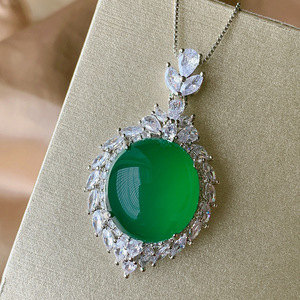 2026 new High Quality jewelry simulation green chalcedony plain light luxury set pendant 18*20 ring 13*18 - Product Image 2