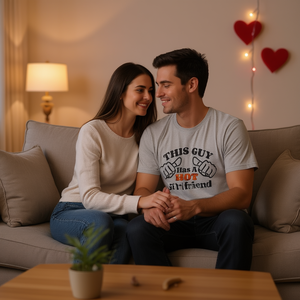 Camiseta con la frase "Este chico tiene una novia guapa", regalo divertido de aniversario para novio, camiseta para el Día de San Valentín - Product Image 1