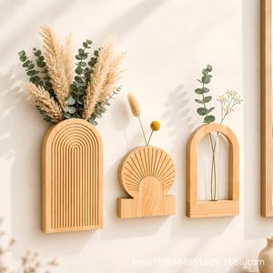 Wooden <b>Wall</b> Mounted <b>Display</b> Rack Geometric Shape Minimalist Home Decor Dried Flower Holder <b>Wall</b> Decoration - Product Image 2