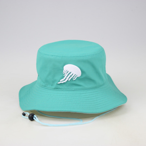 Marque privée brodée personnalisée Chapeau seau à large bord Protection solaire unie Casquette de pêcheur avec ficelle - Product Image 2