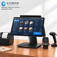 Système de point de vente (PDV) de détail alimenté par le cloud Cairan, terminal Android de bureau à double écran avec lecteur de cartes NFC et suite de gestion des ventes