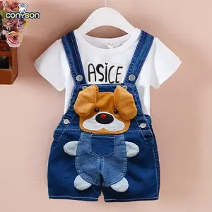 2022 summer fashion baby girls' clothing boys' printed pants casual cartoon jeans baby Denim Short overalls trousers