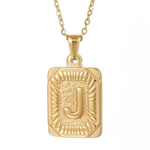 European and <strong>American</strong> Unisex Trendy 18K Gold Link Chain Stainless Steel Fashion Necklace with Square <strong>Letter</strong> Pendant for Gift