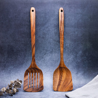 Ensemble d'ustensiles de cuisine de luxe en bois, spatules carrées à cinq lignes, antiadhésives, écologiques et compatibles lave-vaisselle
