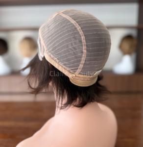 <span class=keywords><strong>Perruque</strong></span> médicale en cheveux naturels non traités, entièrement nouée à la main, avec dessus en soie doux et lisse et devant en dentelle - Product Image 5