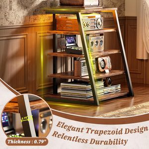 Meuble TV 5 niveaux en bois pour salon avec multiprises, éclairage LED, étagères réglables, support audio robuste et présentoir stéréo - Product Image 5