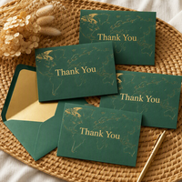 Cartes de remerciement personnalisées en relief avec feuille d'or et carte du monde vert émeraude, imprimées, pour cadeaux d'entreprise, emballage cadeau, cartes de vœux en gros
