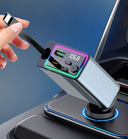 Chargeur de voiture 3-en-1 Type-C Câble de charge rapide rétractable Tension PD30W Lumières ambiantes de respiration colorées pour Bluetooth MP3