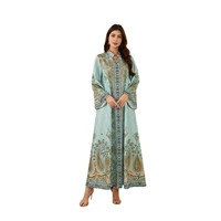Abaya de luxe turquoise pour femmes musulmanes de Dubaï, robe longue modeste avec motif cachemire transparent, accessoire vestimentaire traditionnel FK075