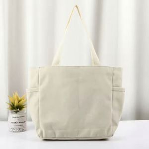 Sac fourre-tout pliable personnalisé en toile 100 % coton, multi-poches, écologique, pour courses, fermeture ouverte, vierge - Product Image 1