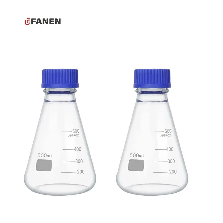 Fanen 500ml Garrafa de reagente triangular para laboratório, equipamento de laboratório com parafuso azul, garrafa cônica para laboratório