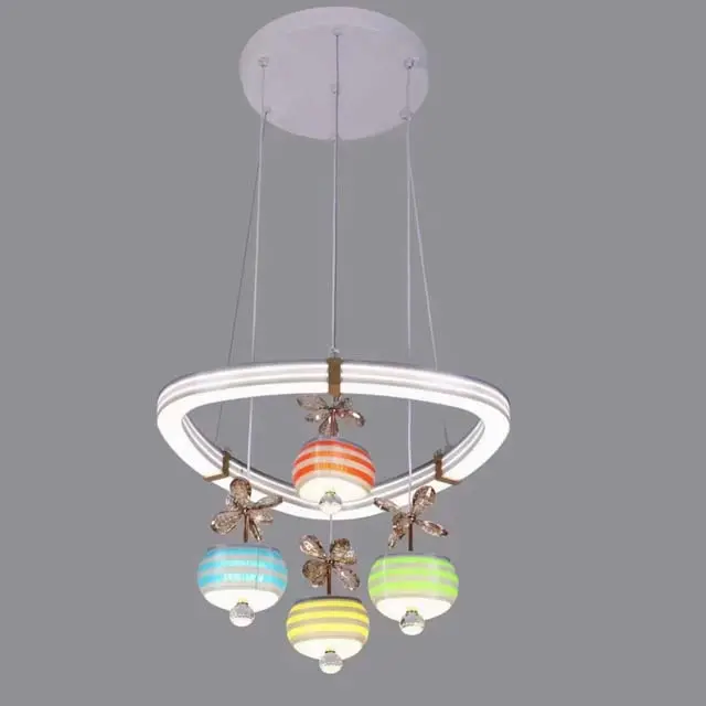 Home Decorative Light Iron Acrylic Colorful Pendant Light Rustic Style Chandelier Lamp