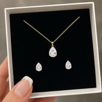 Ensemble Collier et Boucles d'Oreilles Goutte d'Eau en Zircon Pierres de Naissance (12 Mois), Acier Inoxydable Plaqué Or 18K, Étanche, Bijoux de Mode Luxe Léger, Vente en Gros