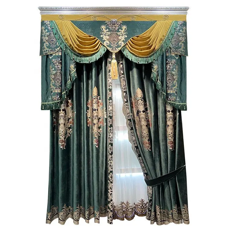 European style luxury atmosphere palace living room curtains dark green high-grade Royal ice velvet villa bedroom shading finish