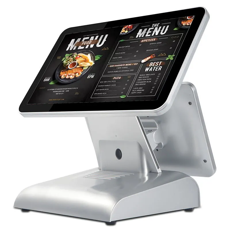 Sistema Pos De 15,6 pulgadas sistema de pedido de pantalla táctil dual capacitiva restaurante, sistema POS de caja registradora inteligente para pequeños minoristas