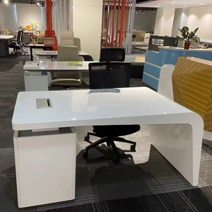 Muebles de oficina jefe de lujo de gama alta modernos Gerente ejecutivo en forma de L con gabinete lateral escritorio blanco - Product Image 1