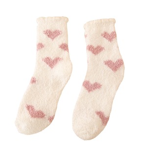 Vente en gros de chaussettes classiques mi-mollet pour femmes motif rayé en molleton de <span class=keywords><strong>corail</strong></span> sans perte d'étriers tricotés chauds et confortables - Product Image 5